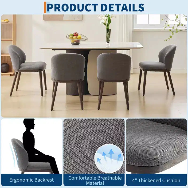 Lot de deux chaises de salle à manger, assises rembourrées, pieds en bois, design ergonomique, capacité de poids de 120 kg, idéales pour les salles à manger.