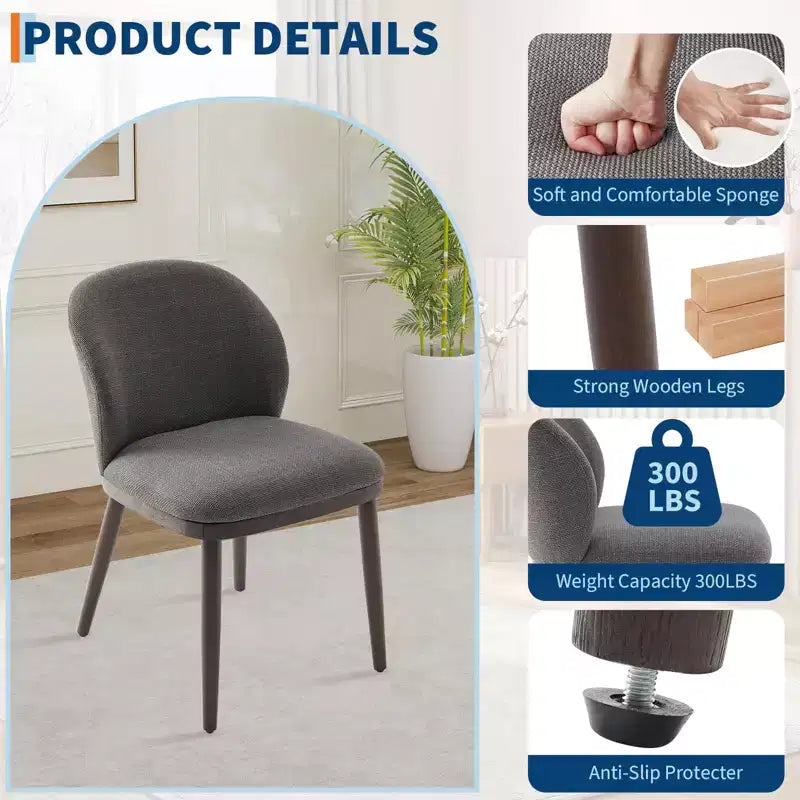 Lot de deux chaises de salle à manger, assises rembourrées, pieds en bois, design ergonomique, capacité de poids de 120 kg, idéales pour les salles à manger.