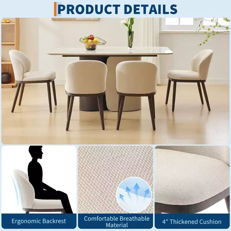 Lot de deux chaises de salle à manger, assises rembourrées, pieds en bois, design ergonomique, capacité de poids de 120 kg, idéales pour les salles à manger.