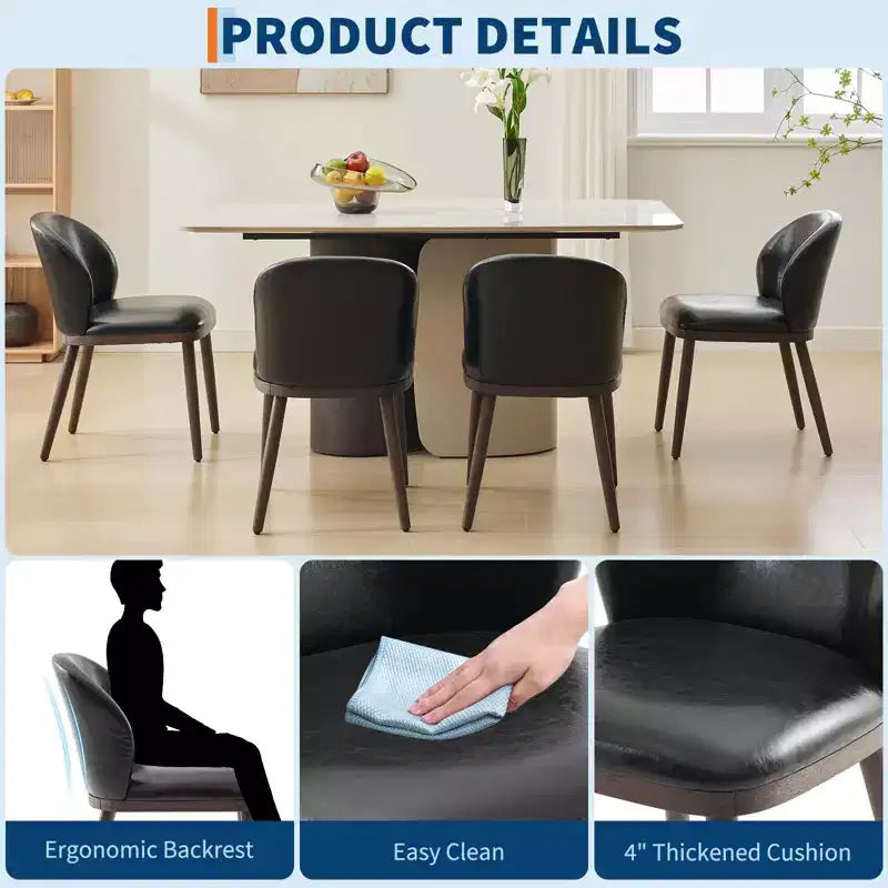 Lot de deux chaises de salle à manger, assises rembourrées, pieds en bois, design ergonomique, capacité de poids de 120 kg, idéales pour les salles à manger.