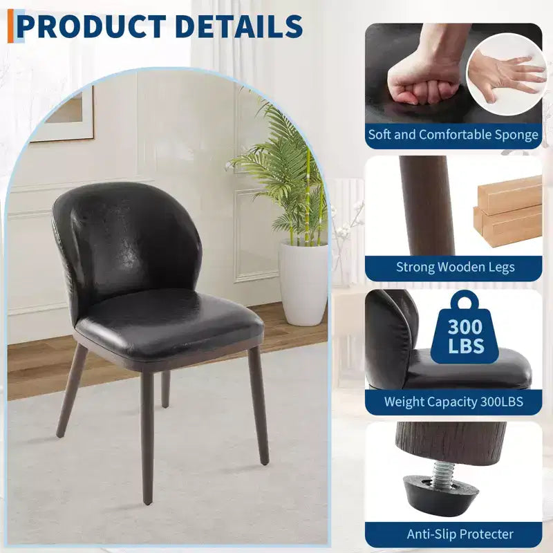 Two-piece dining chair set, upholstered seats, wooden legs, ergonomic design, 265 lbs weight capacity, suitable for dining rooms.