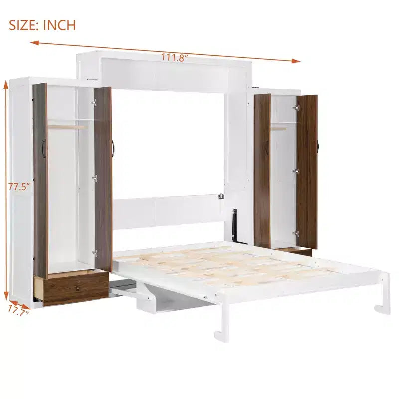 Lit escamotable mural double/grand format avec placard, lit escamotable pliable avec tiroirs de rangement et bureau pour chambre d'amis/bureau