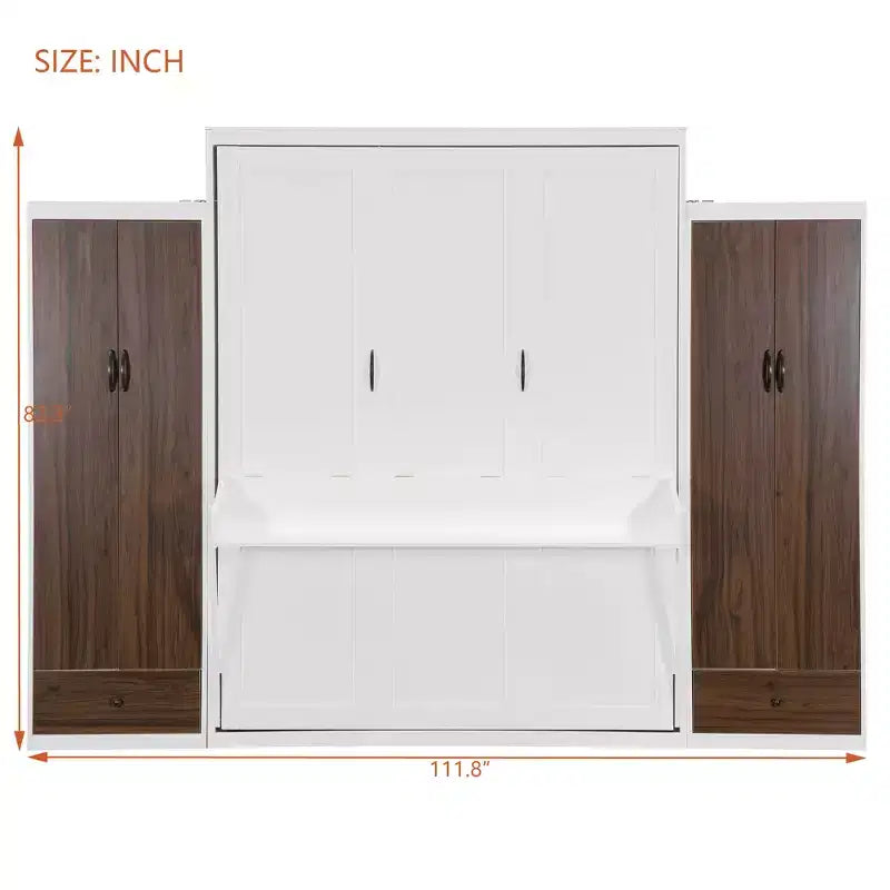 Full/Queen Murphy Bed Wall Bed with Closet, Cabinet Bed Folding Wall Bed with Storage Drawers and Desk for Guest Room Office