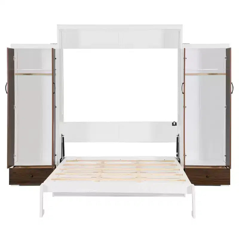 Lit escamotable mural double/grand format avec placard, lit escamotable pliable avec tiroirs de rangement et bureau pour chambre d'amis/bureau