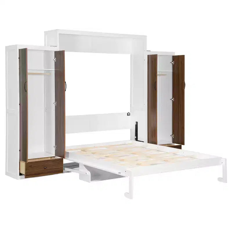 Lit escamotable mural double/grand format avec placard, lit escamotable pliable avec tiroirs de rangement et bureau pour chambre d'amis/bureau