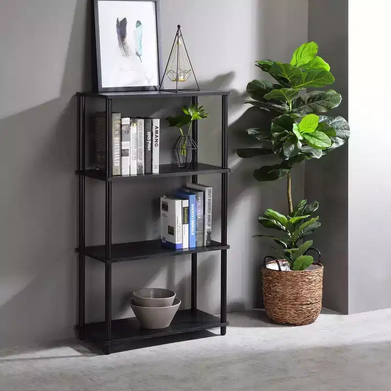 71 H. Black MDF (Medium-Density Fiberboard) Vertical Bookshelves 5 with Tier Shelves