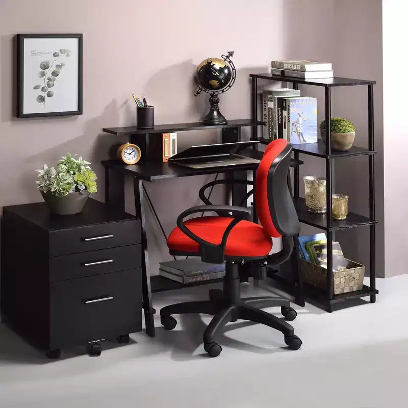 71 H. Black MDF (Medium-Density Fiberboard) Vertical Bookshelves 5 with Tier Shelves