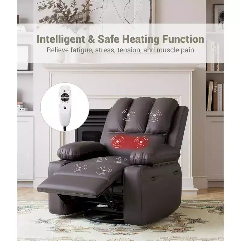 Fauteuil inclinable manuel surdimensionné avec vibrations apaisantes et chaleur lombaire, fauteuil large avec porte-gobelets pour le salon