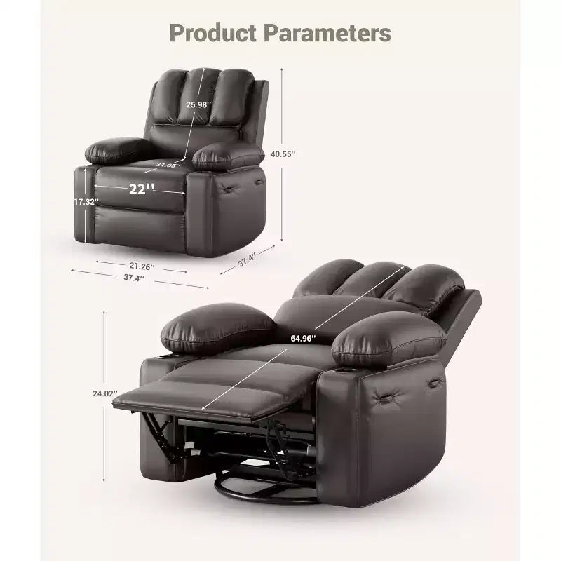 Fauteuil inclinable manuel surdimensionné avec vibrations apaisantes et chaleur lombaire, fauteuil large avec porte-gobelets pour le salon