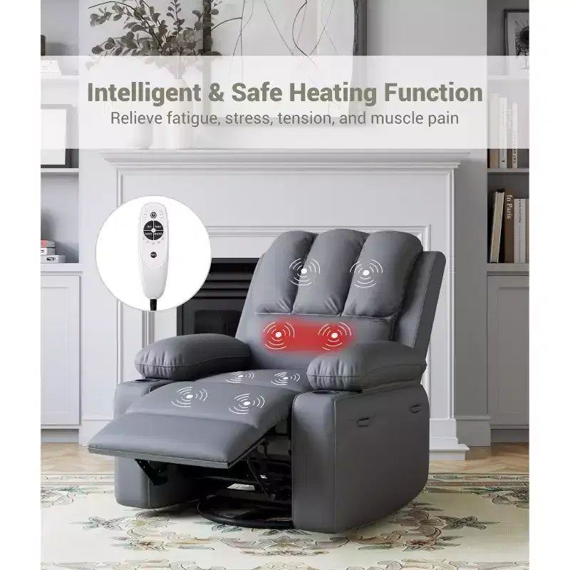 Fauteuil inclinable manuel surdimensionné avec vibrations apaisantes et chaleur lombaire, fauteuil large avec porte-gobelets pour le salon