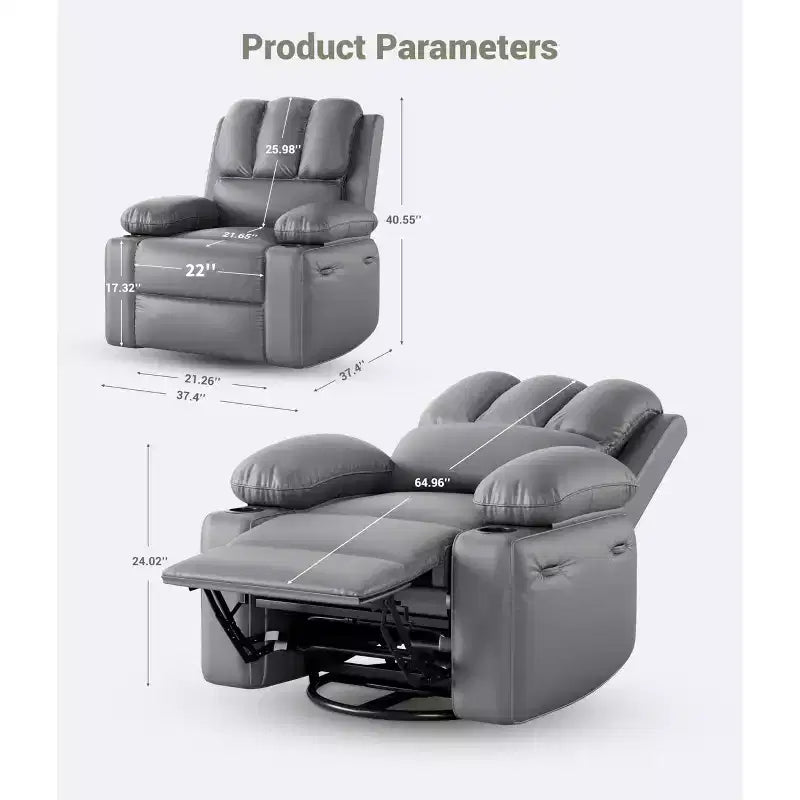 Fauteuil inclinable manuel surdimensionné avec vibrations apaisantes et chaleur lombaire, fauteuil large avec porte-gobelets pour le salon