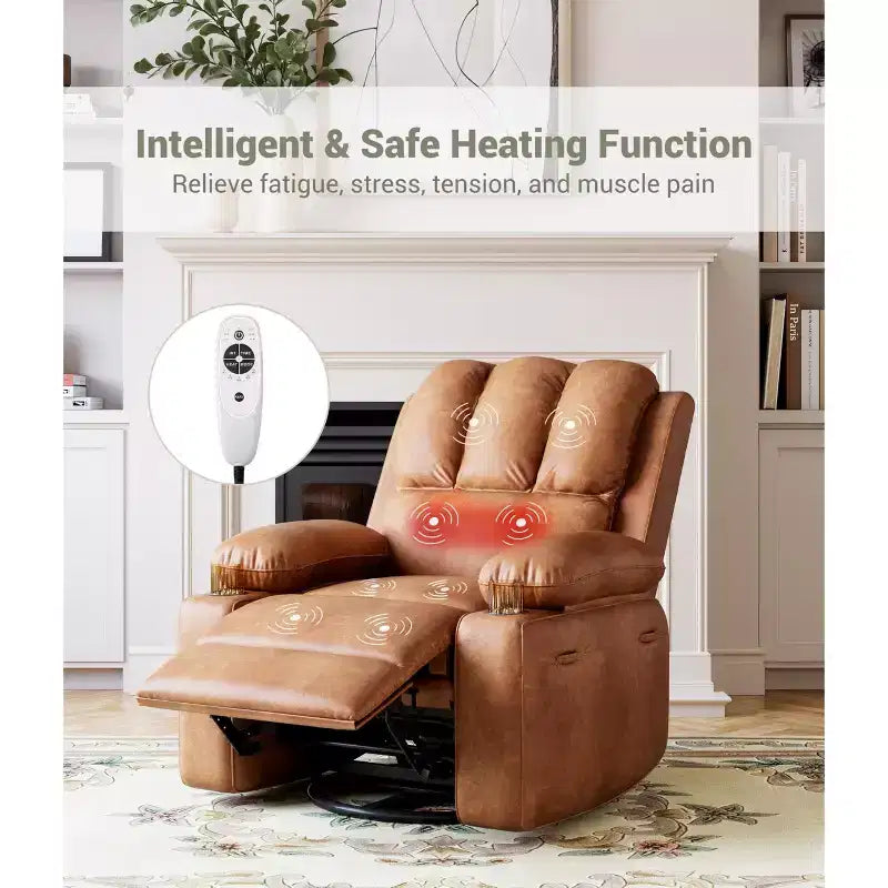Fauteuil inclinable manuel surdimensionné avec vibrations apaisantes et chaleur lombaire, fauteuil large avec porte-gobelets pour le salon