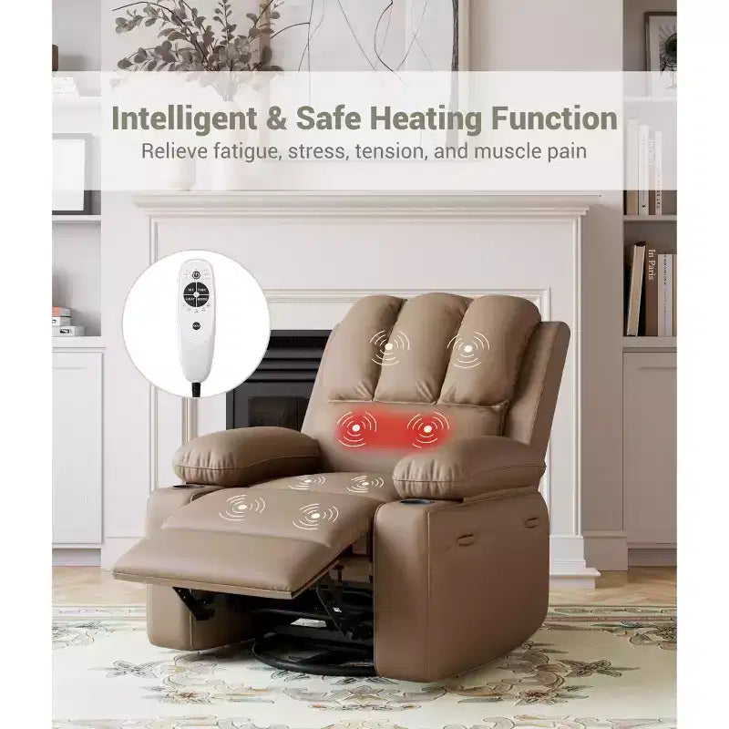 Fauteuil inclinable manuel surdimensionné avec vibrations apaisantes et chaleur lombaire, fauteuil large avec porte-gobelets pour le salon