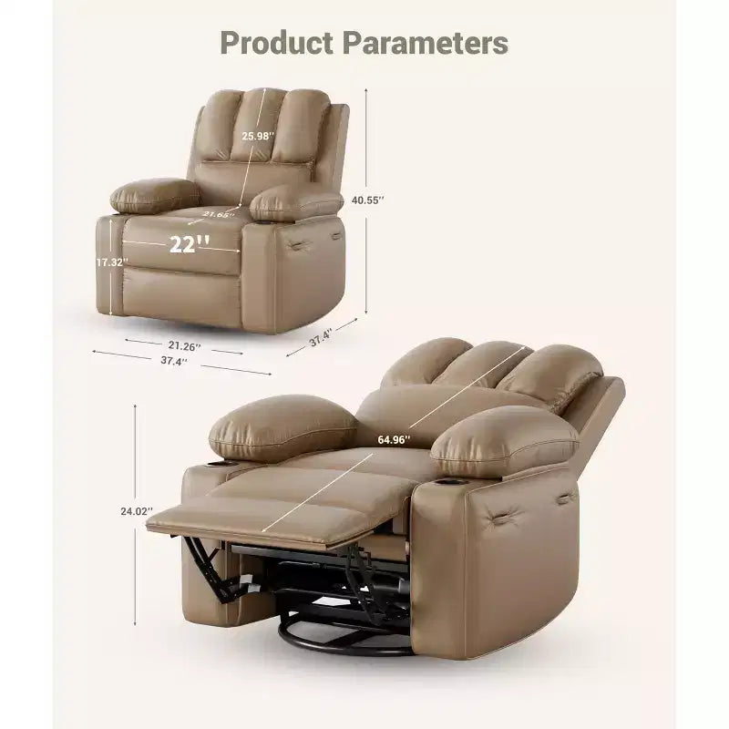 Fauteuil inclinable manuel surdimensionné avec vibrations apaisantes et chaleur lombaire, fauteuil large avec porte-gobelets pour le salon