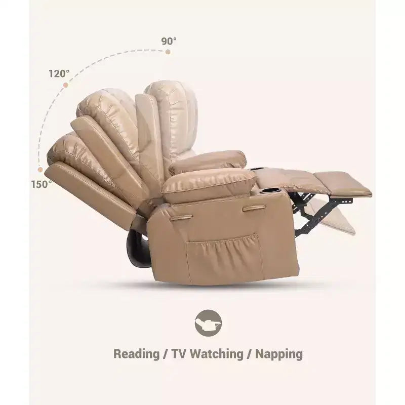 Fauteuil inclinable manuel surdimensionné avec vibrations apaisantes et chaleur lombaire, fauteuil large avec porte-gobelets pour le salon