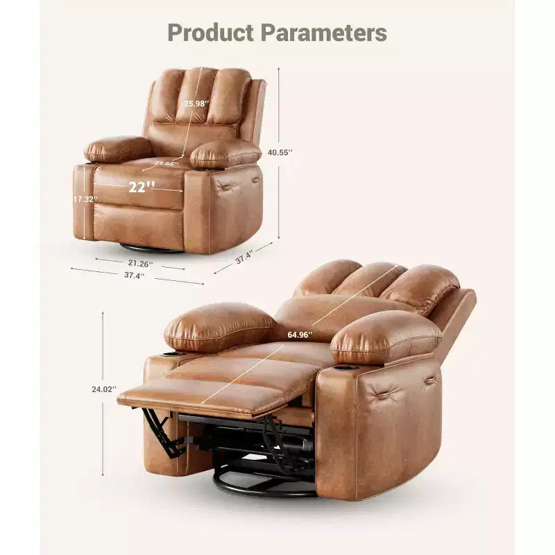Fauteuil inclinable manuel surdimensionné avec vibrations apaisantes et chaleur lombaire, fauteuil large avec porte-gobelets pour le salon
