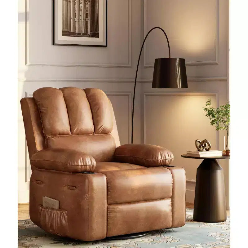 Fauteuil inclinable manuel surdimensionné avec vibrations apaisantes et chaleur lombaire, fauteuil large avec porte-gobelets pour le salon