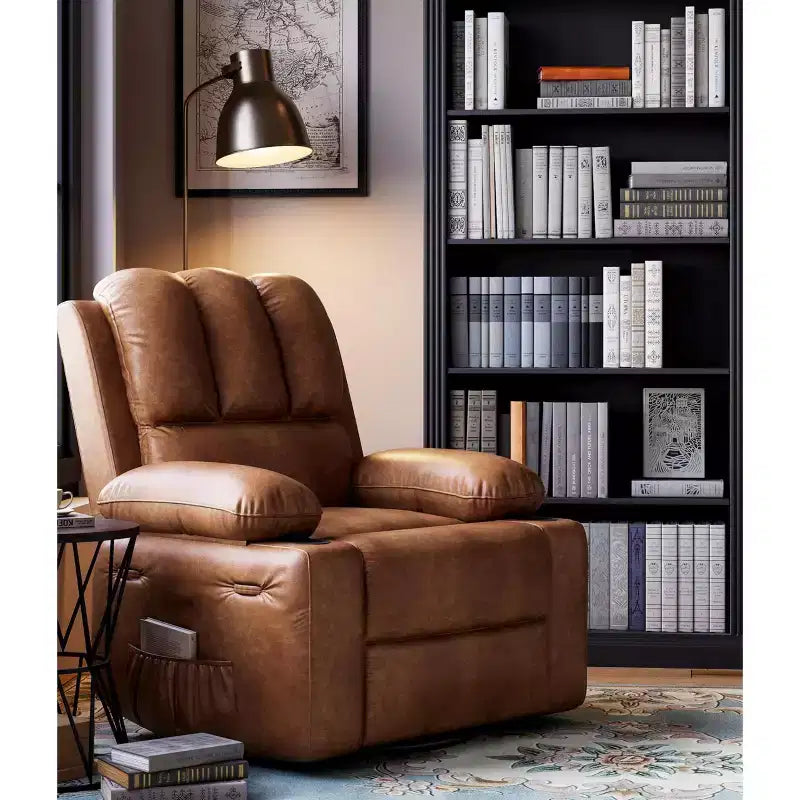Fauteuil inclinable manuel surdimensionné avec vibrations apaisantes et chaleur lombaire, fauteuil large avec porte-gobelets pour le salon