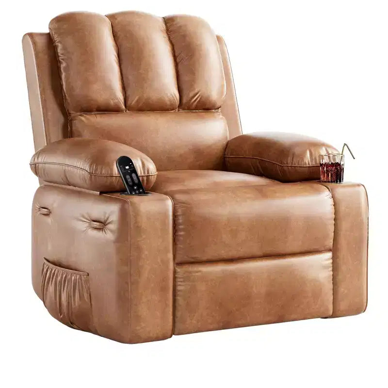 Oversized Manual Recliner with Soothing Vibrations & Lumbar Warmth, Wide Seat Armchair with Cup Holders for Living Room