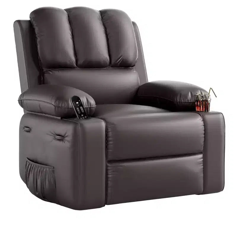 Oversized Manual Recliner with Soothing Vibrations & Lumbar Warmth, Wide Seat Armchair with Cup Holders for Living Room
