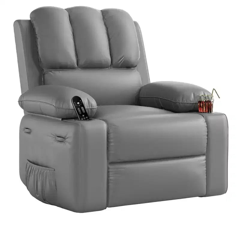 Oversized Manual Recliner with Soothing Vibrations & Lumbar Warmth, Wide Seat Armchair with Cup Holders for Living Room