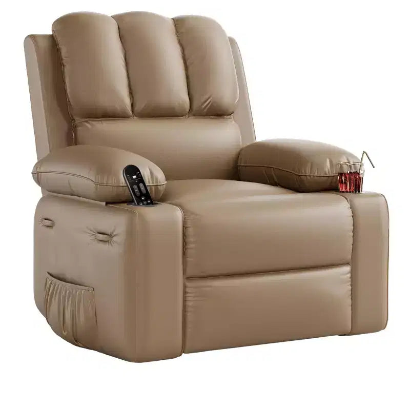 Oversized Manual Recliner with Soothing Vibrations & Lumbar Warmth, Wide Seat Armchair with Cup Holders for Living Room