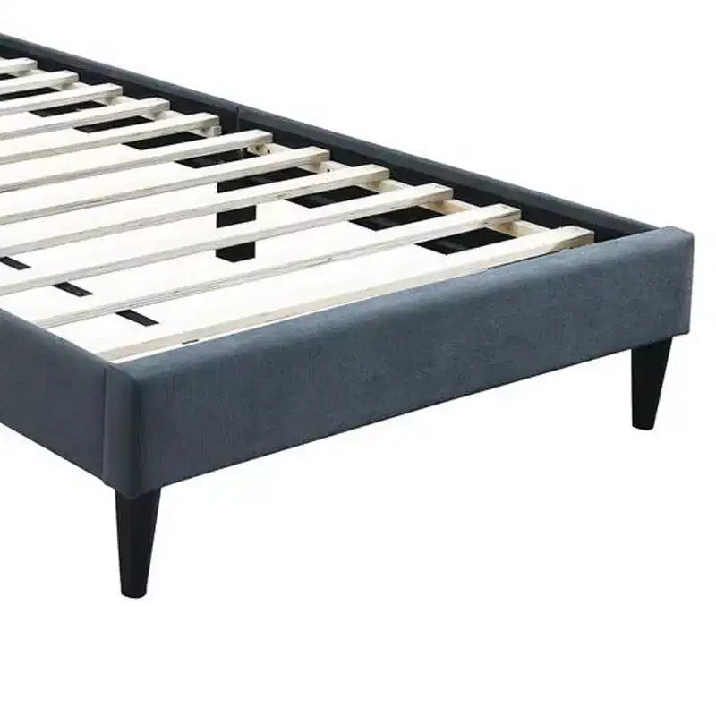 Twin Bed, Soft Biscuit Tufted Charcoal Gray Linen Upholstery