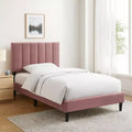 Royal Hampton Full Size Bed, Blush Pink Linen Upholstery, Channel Tufted