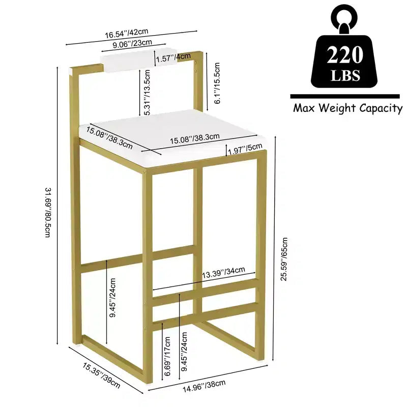 Lot de 2 tabourets de bar en velours rembourrés, tabourets de comptoir de cuisine modernes à hauteur de comptoir avec assise carrée pour îlot de cuisine, salle à manger