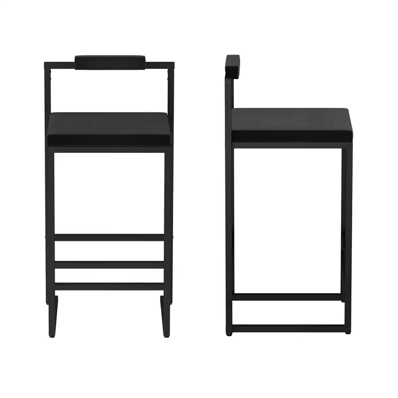 Lot de 2 tabourets de bar en velours rembourrés, tabourets de comptoir de cuisine modernes à hauteur de comptoir avec assise carrée pour îlot de cuisine, salle à manger