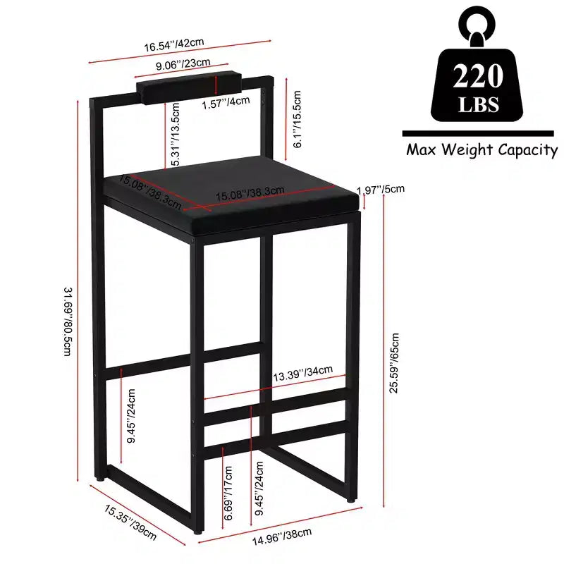 Lot de 2 tabourets de bar en velours rembourrés, tabourets de comptoir de cuisine modernes à hauteur de comptoir avec assise carrée pour îlot de cuisine, salle à manger