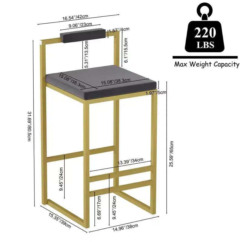 Lot de 2 tabourets de bar en velours rembourrés, tabourets de comptoir de cuisine modernes à hauteur de comptoir avec assise carrée pour îlot de cuisine, salle à manger