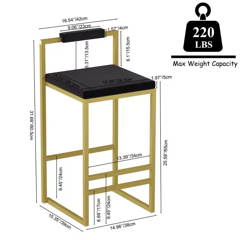 Upholstered Velvet Bar Stools Set of 2, Modern Kitchen Counter Height Stools with Square Seat for Kitchen Island, Dining Room