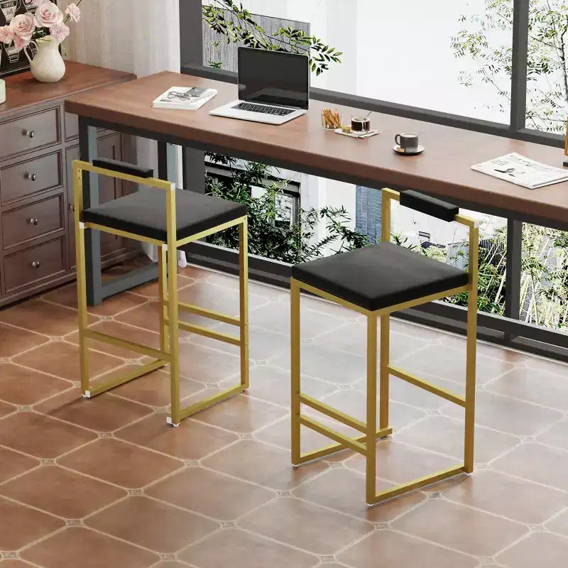 Upholstered Velvet Bar Stools Set of 2, Modern Kitchen Counter Height Stools with Square Seat for Kitchen Island, Dining Room