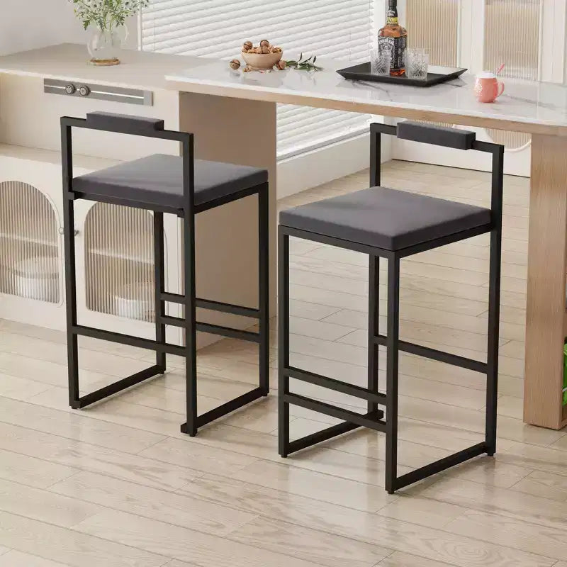 Upholstered Velvet Bar Stools Set of 2, Modern Kitchen Counter Height Stools with Square Seat for Kitchen Island, Dining Room