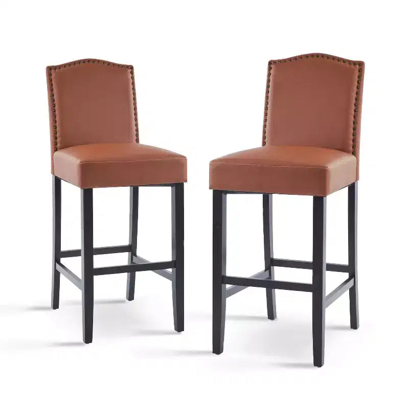Tabourets de bar modernes minimalistes de hauteur comptoir, lot de 2, en similicuir PU avec dossier en hévéa