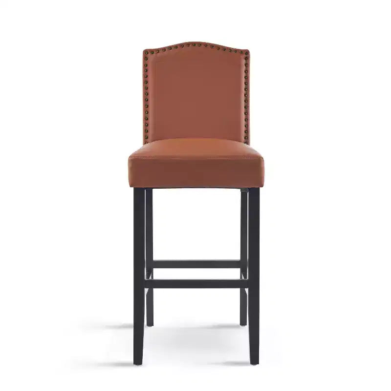Tabourets de bar modernes minimalistes de hauteur comptoir, lot de 2, en similicuir PU avec dossier en hévéa