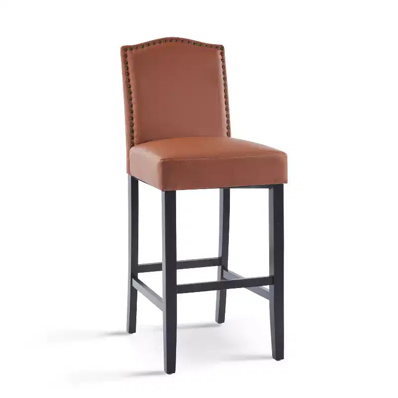 Tabourets de bar modernes minimalistes de hauteur comptoir, lot de 2, en similicuir PU avec dossier en hévéa