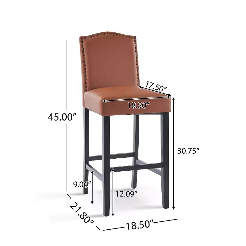 Tabourets de bar modernes minimalistes de hauteur comptoir, lot de 2, en similicuir PU avec dossier en hévéa