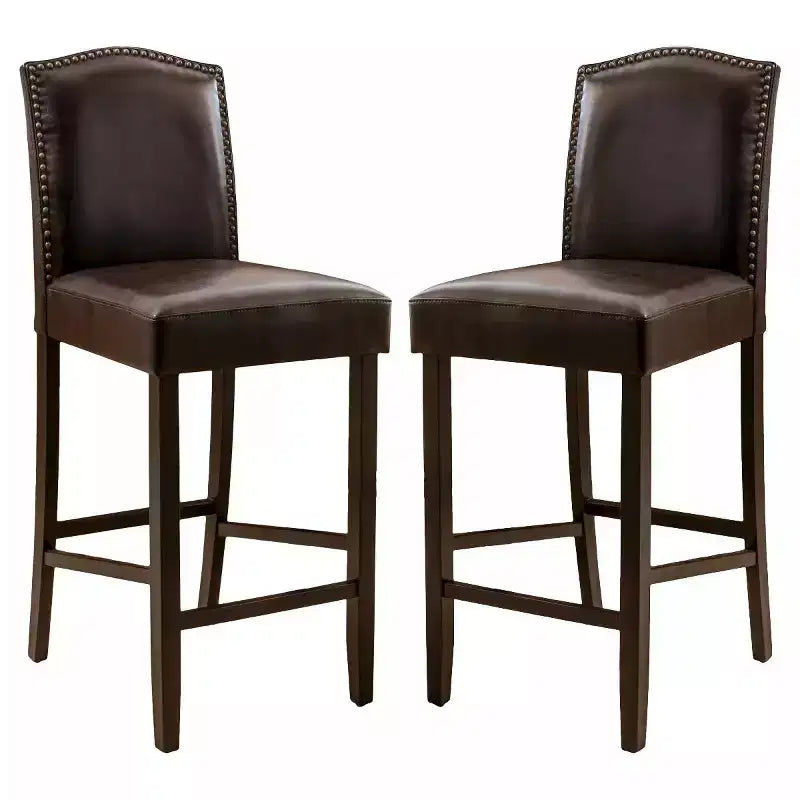 Tabourets de bar modernes minimalistes de hauteur comptoir, lot de 2, en similicuir PU avec dossier en hévéa