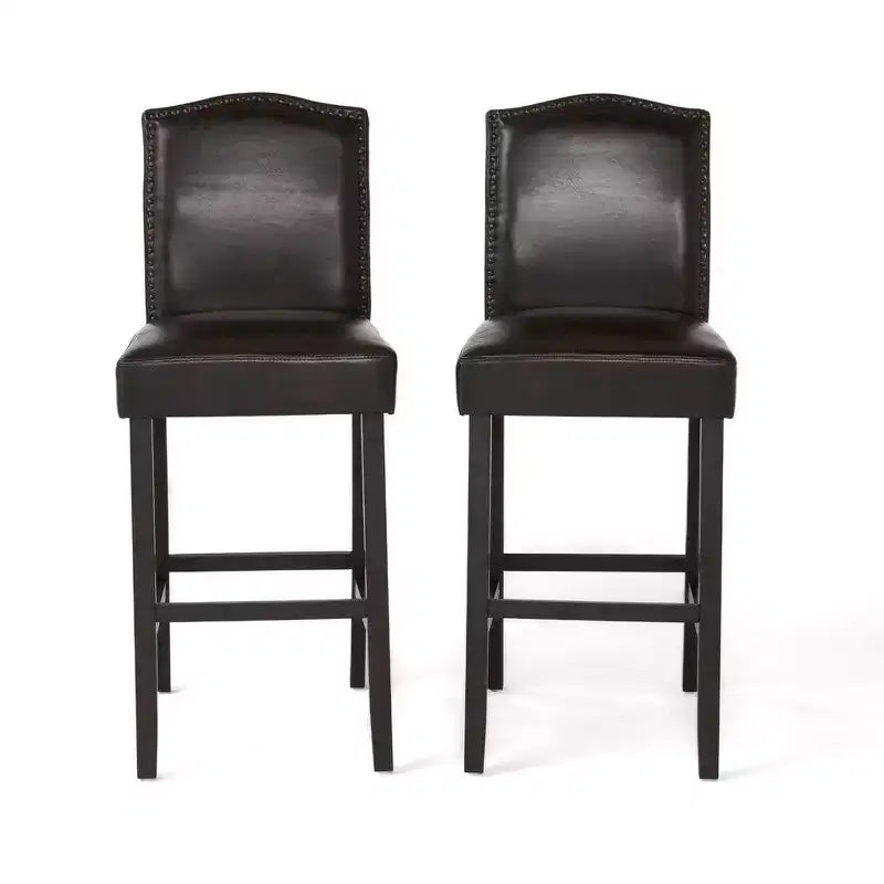 Tabourets de bar modernes minimalistes de hauteur comptoir, lot de 2, en similicuir PU avec dossier en hévéa