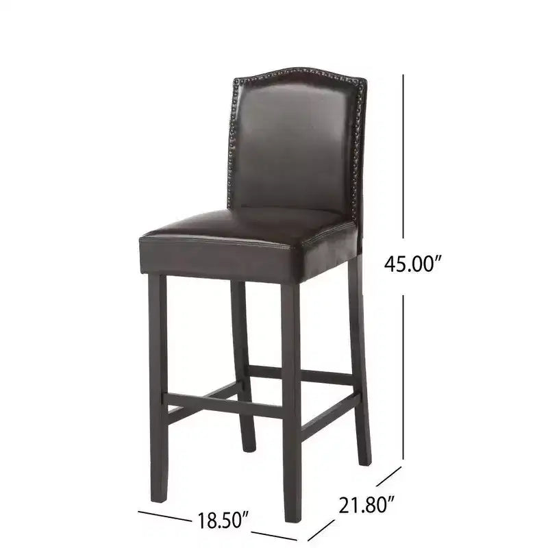 Tabourets de bar modernes minimalistes de hauteur comptoir, lot de 2, en similicuir PU avec dossier en hévéa