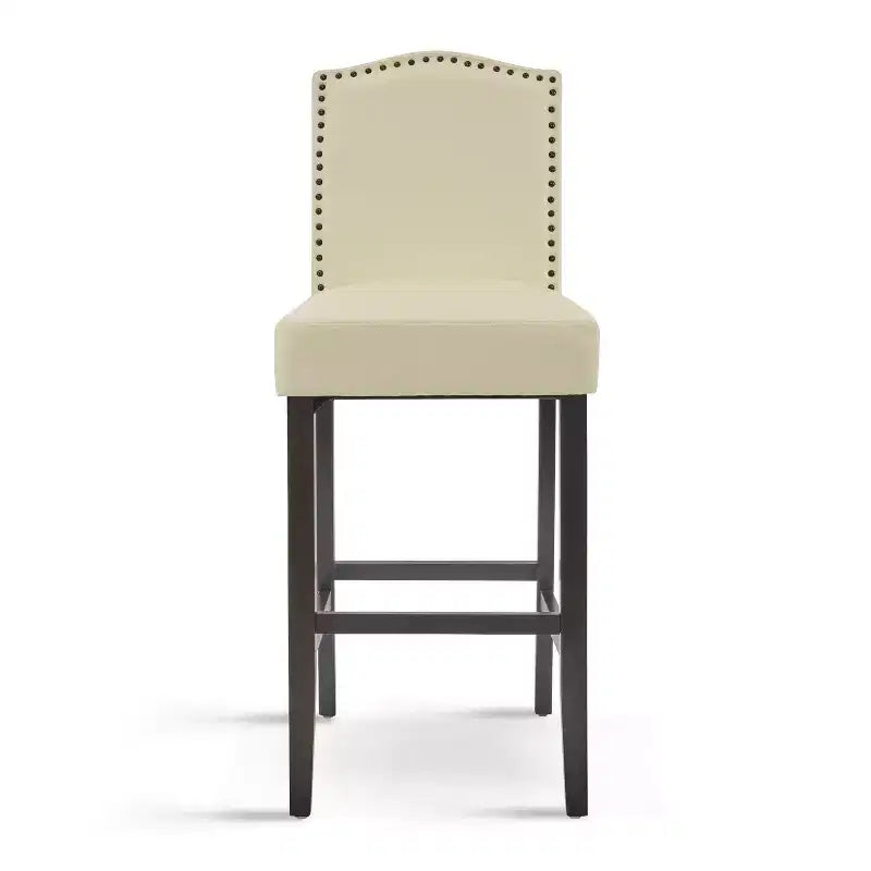 Tabourets de bar modernes minimalistes de hauteur comptoir, lot de 2, en similicuir PU avec dossier en hévéa