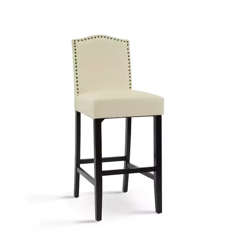 Tabourets de bar modernes minimalistes de hauteur comptoir, lot de 2, en similicuir PU avec dossier en hévéa