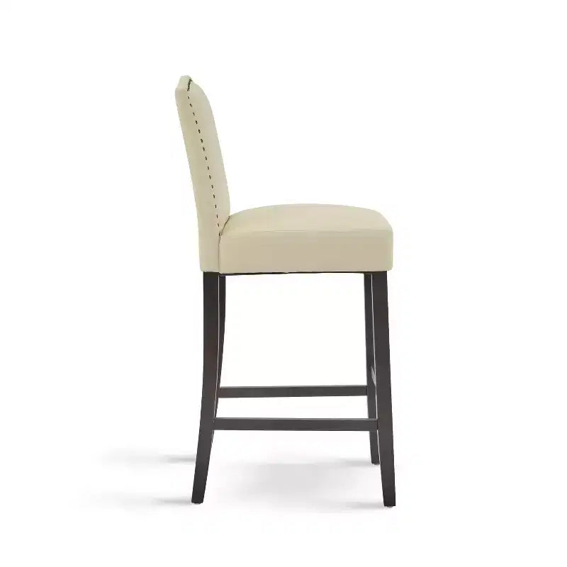 Tabourets de bar modernes minimalistes de hauteur comptoir, lot de 2, en similicuir PU avec dossier en hévéa