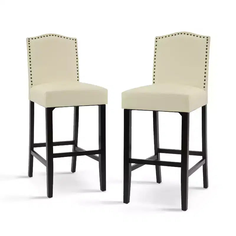 Tabourets de bar modernes minimalistes de hauteur comptoir, lot de 2, en similicuir PU avec dossier en hévéa