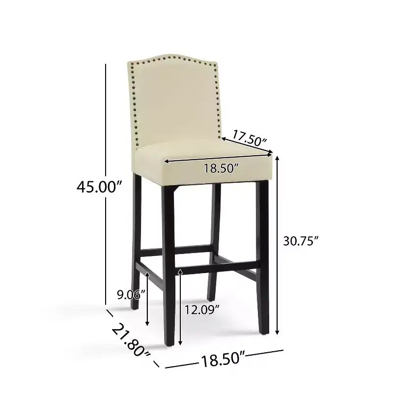 Tabourets de bar modernes minimalistes de hauteur comptoir, lot de 2, en similicuir PU avec dossier en hévéa
