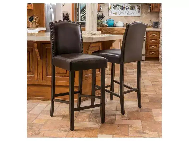 Okak Modern Minimalist Counter Height Bar Stools Set of 2, PU Faux Leather Counter Stools with Rubberwood Backrest,