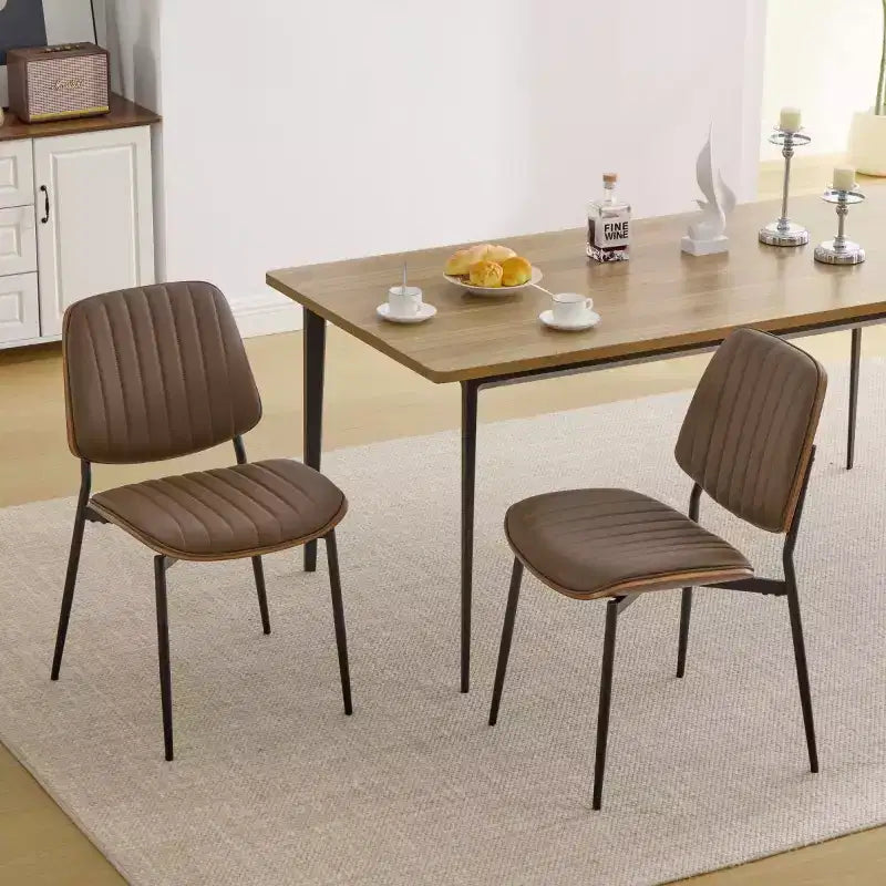 Mid-Century Modern Upholstered Dining Chair with Curved Backrest and Metal Legs, Kitchen & Dining Seating