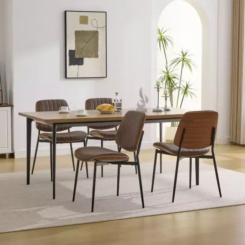 Mid-Century Modern Upholstered Dining Chair with Curved Backrest and Metal Legs, Kitchen & Dining Seating